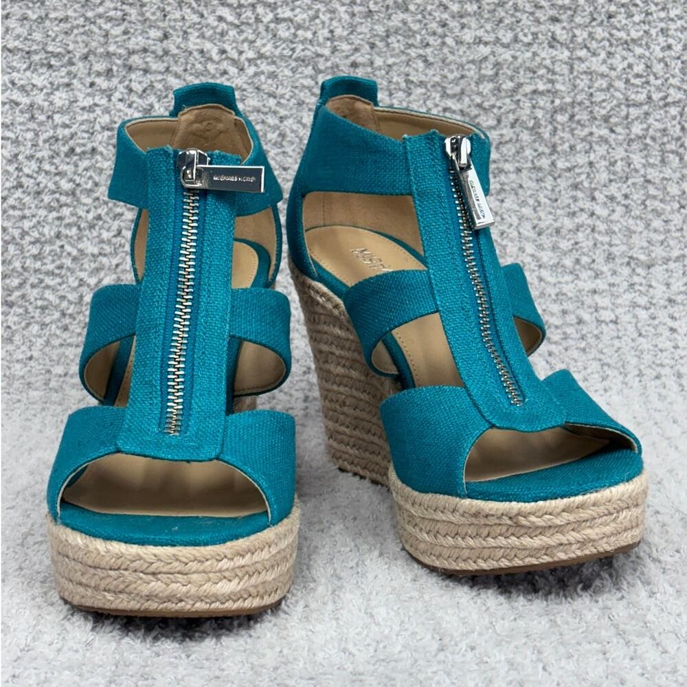 Michael Kors Teal Berkley Espadrille Wedge Sandal Size 7M #77717